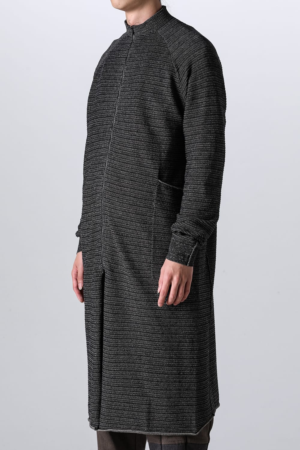 Knit coat High twist cotton stripe Black