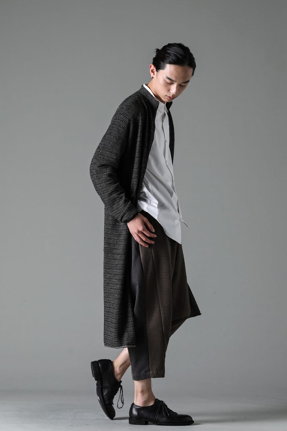 Knit coat High twist cotton stripe Black