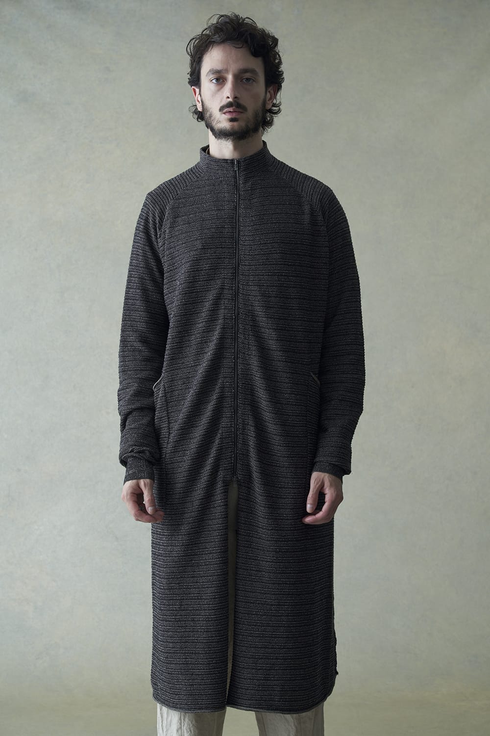 Knit coat High twist cotton stripe Black