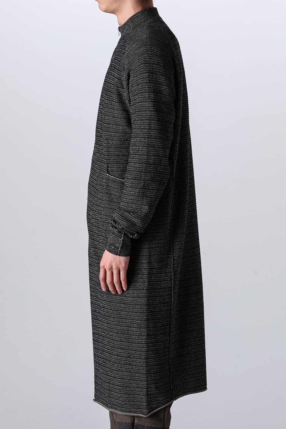 Knit coat High twist cotton stripe Black