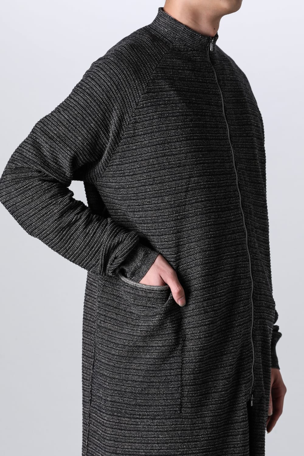 Knit coat High twist cotton stripe Black