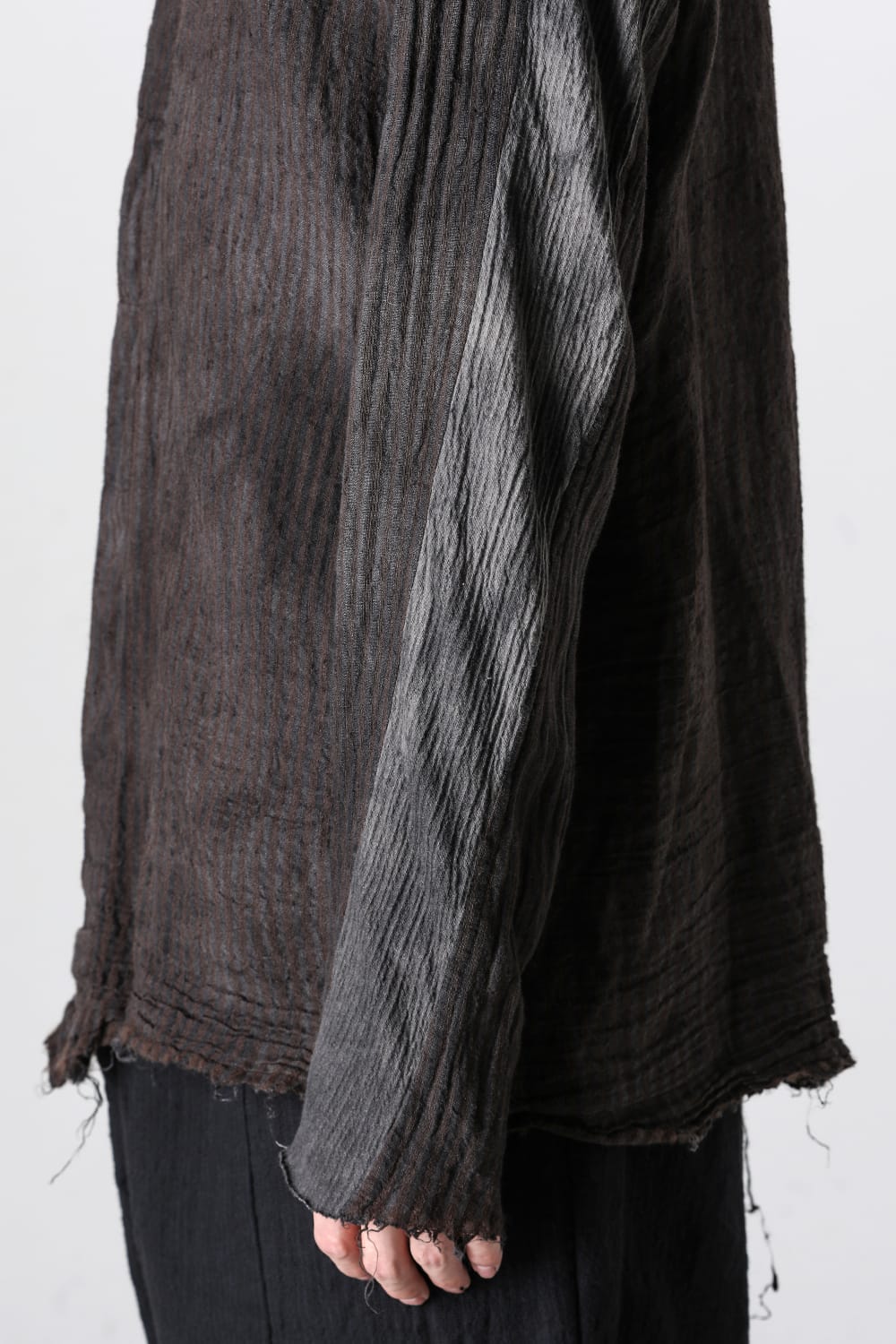 マンダリンカラー ハンドダイパッチワークシャツ