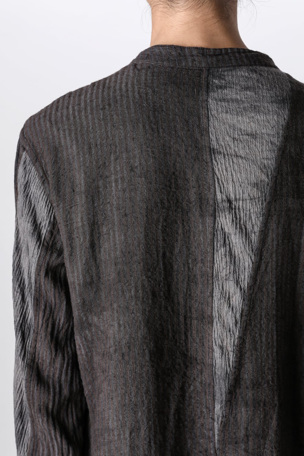 マンダリンカラー ハンドダイパッチワークシャツ