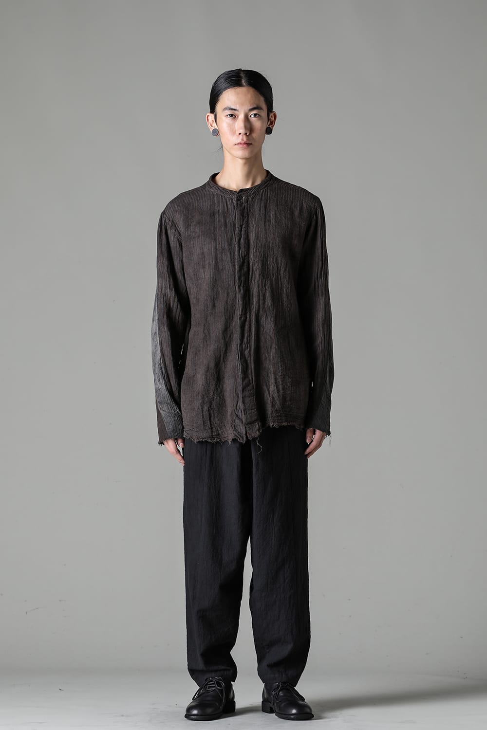 マンダリンカラー ハンドダイパッチワークシャツ