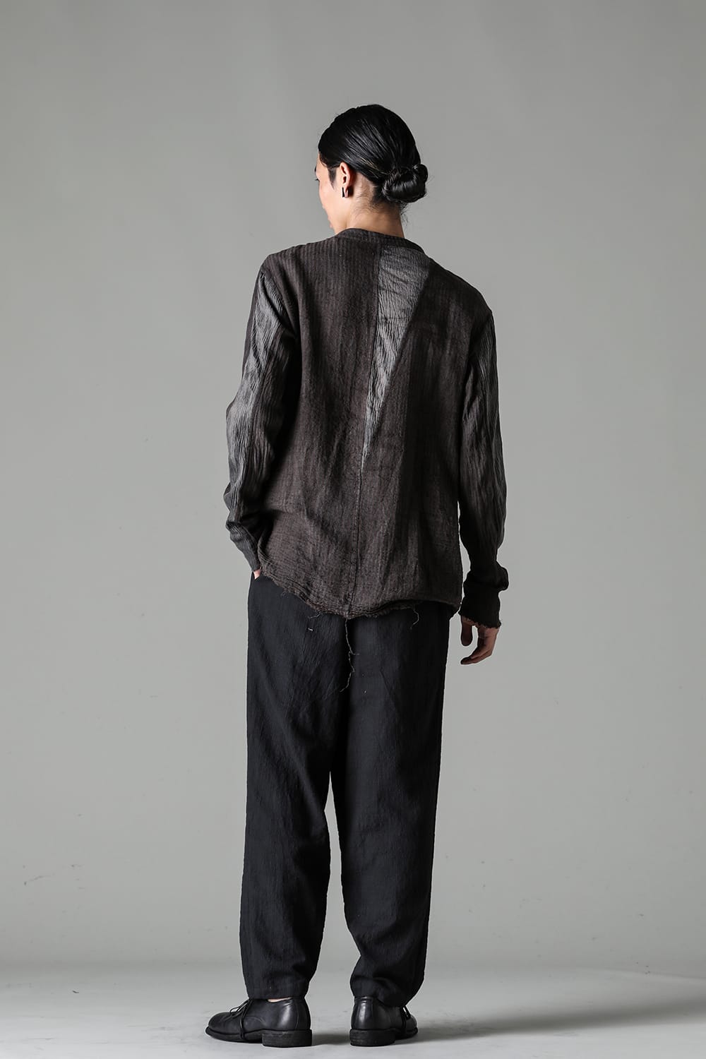 マンダリンカラー ハンドダイパッチワークシャツ