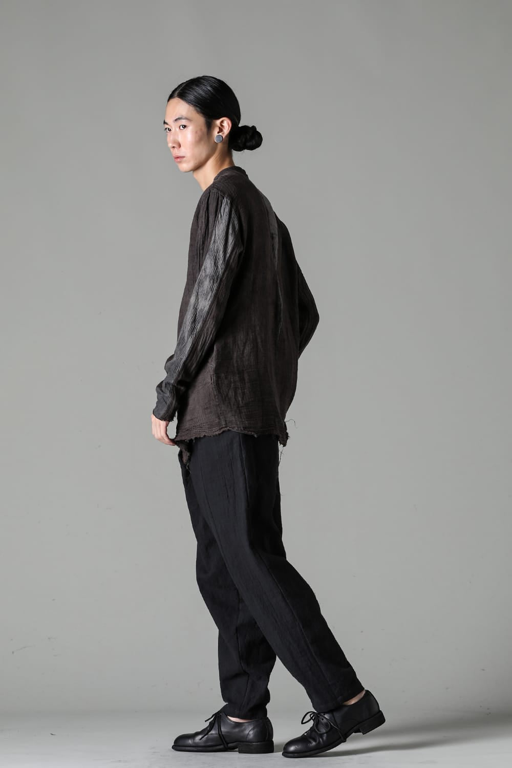 マンダリンカラー ハンドダイパッチワークシャツ