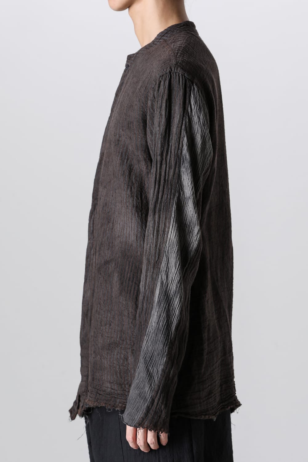 マンダリンカラー ハンドダイパッチワークシャツ