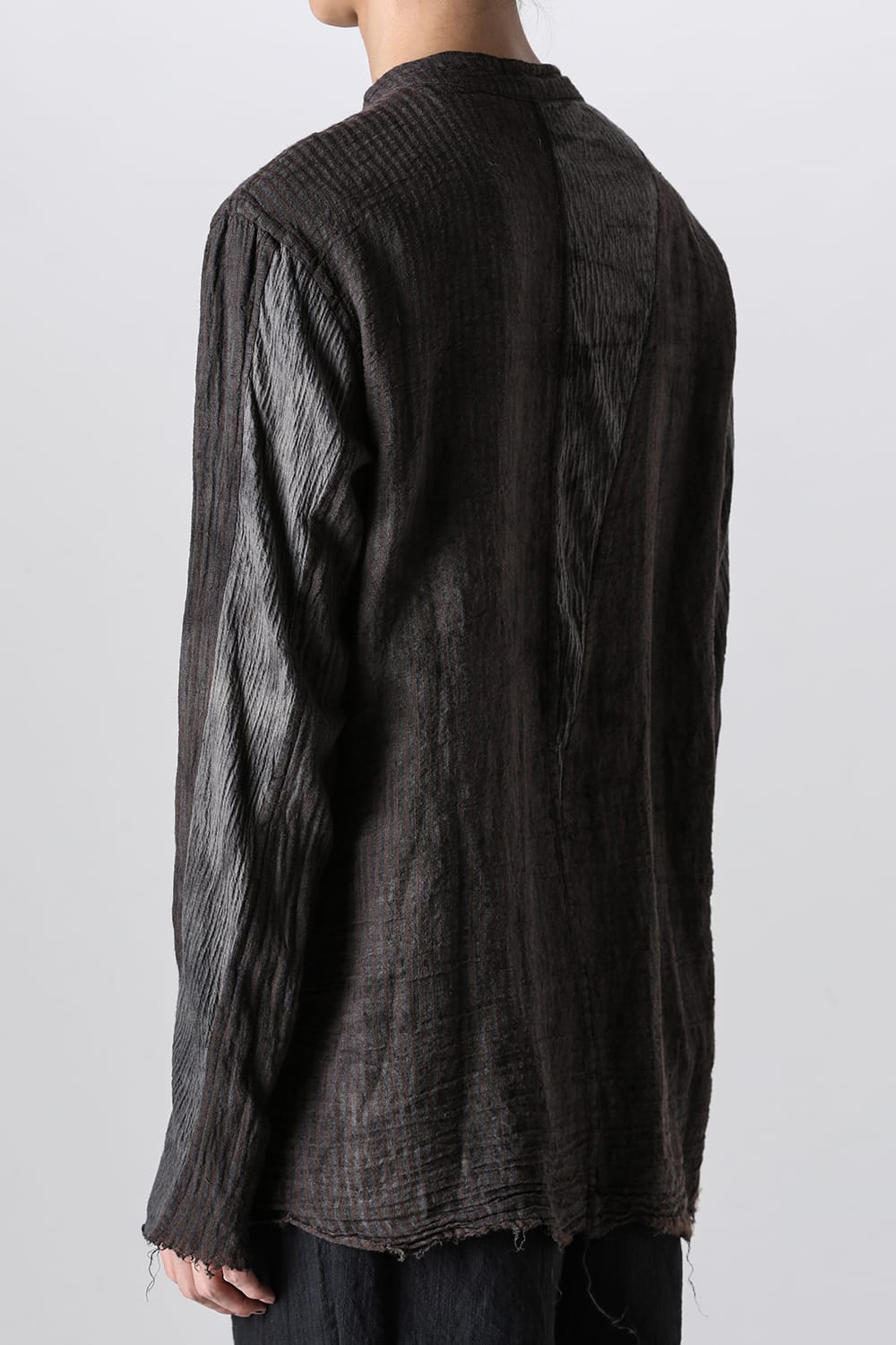 マンダリンカラー ハンドダイパッチワークシャツ