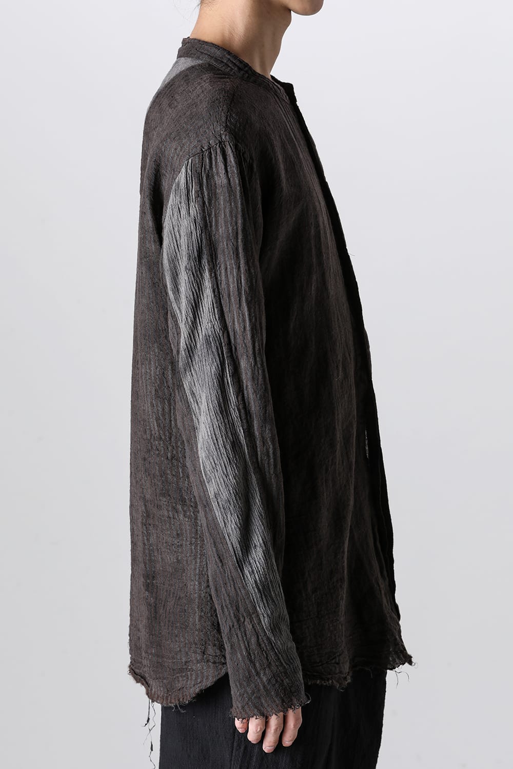 マンダリンカラー ハンドダイパッチワークシャツ