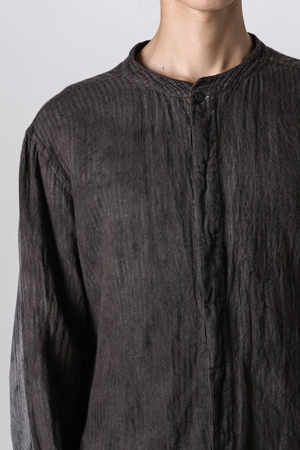 マンダリンカラー ハンドダイパッチワークシャツ