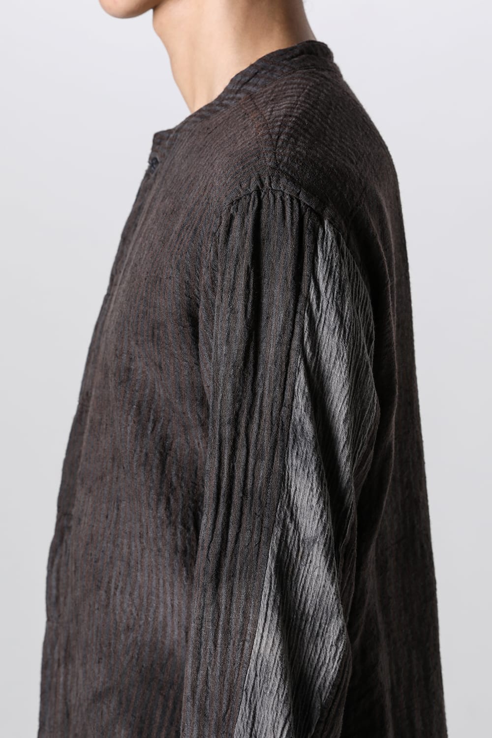 マンダリンカラー ハンドダイパッチワークシャツ