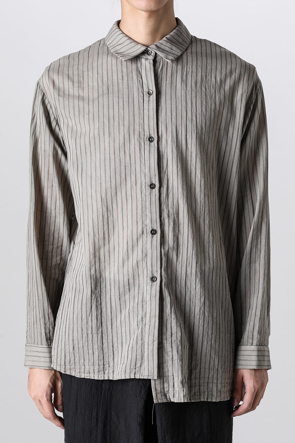 Asymmetrical Hand Dyed Stripe Shirt Gray