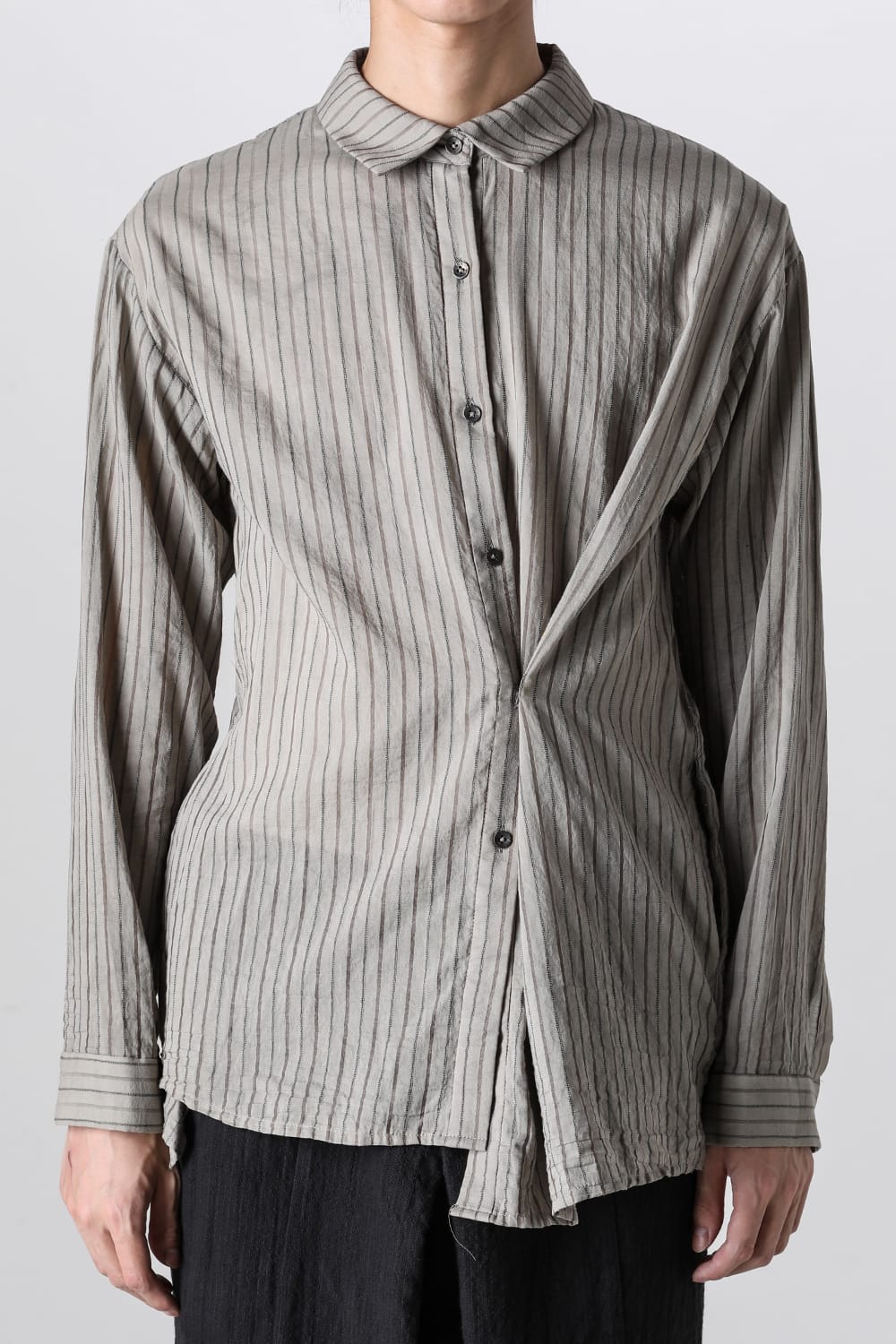 Asymmetrical Hand Dyed Stripe Shirt Gray