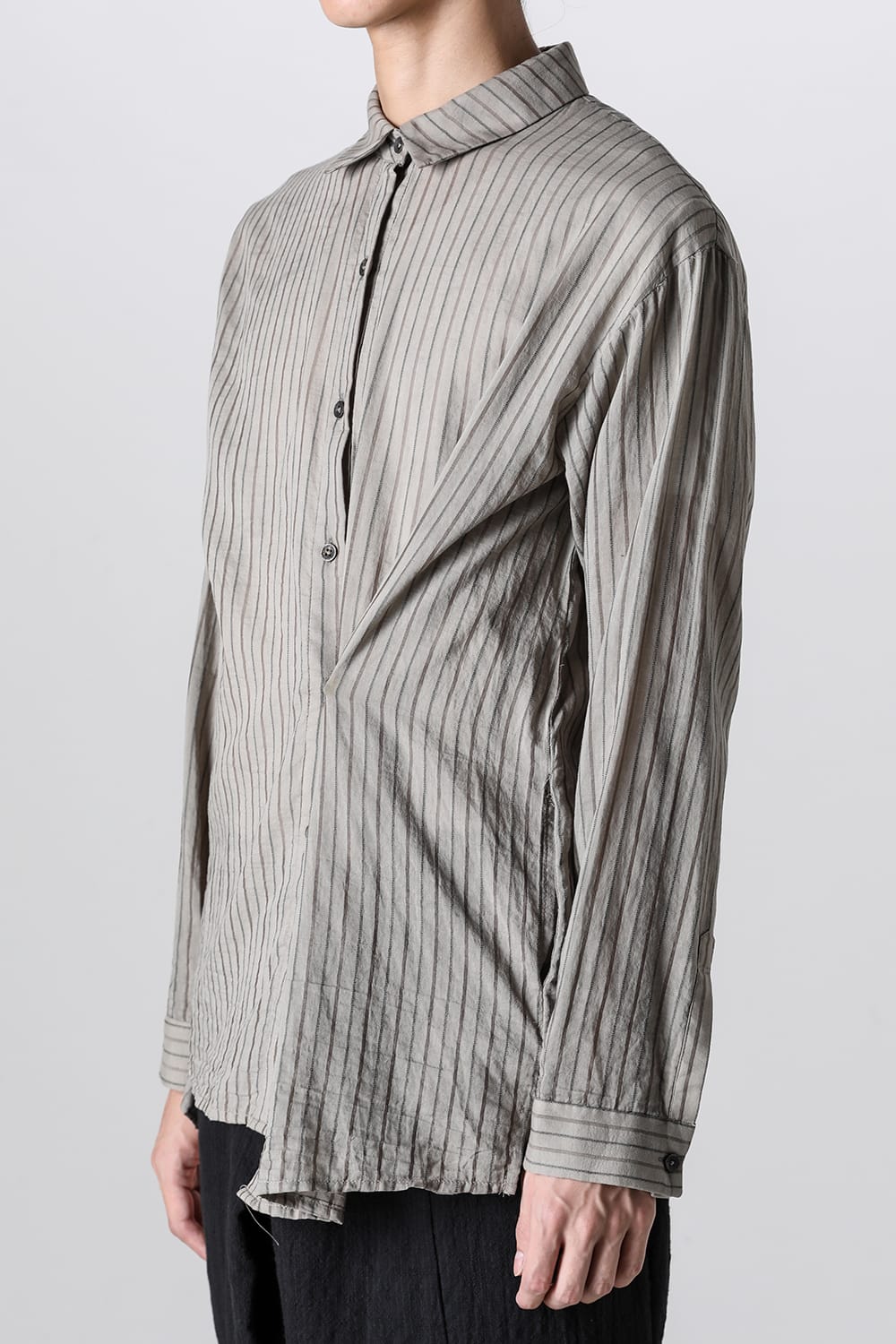 Asymmetrical Hand Dyed Stripe Shirt Gray