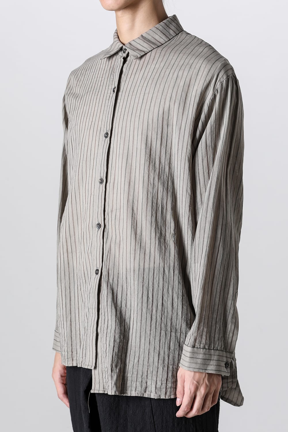 Asymmetrical Hand Dyed Stripe Shirt Gray