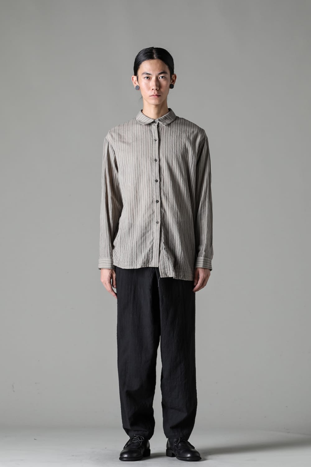 Asymmetrical Hand Dyed Stripe Shirt Gray