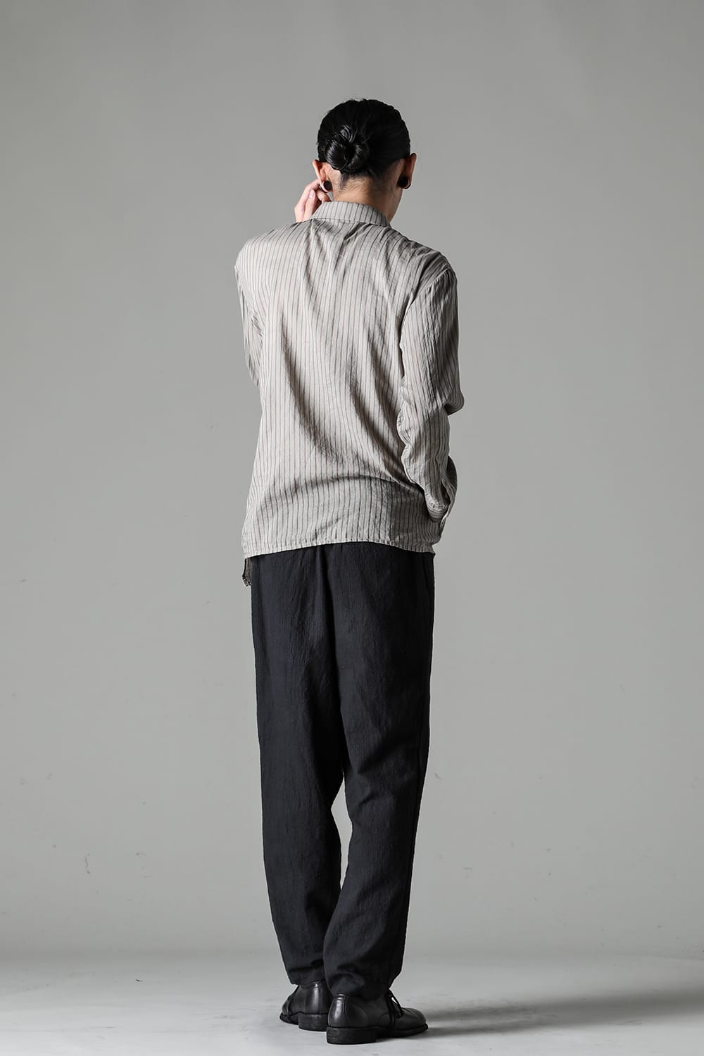 Asymmetrical Hand Dyed Stripe Shirt Gray