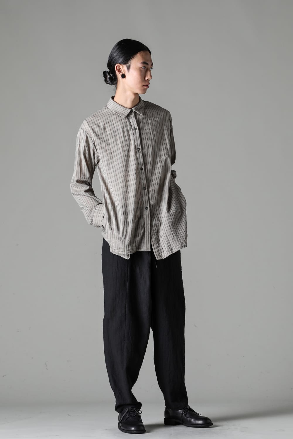 Asymmetrical Hand Dyed Stripe Shirt Gray