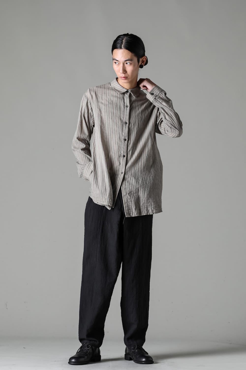 Asymmetrical Hand Dyed Stripe Shirt Gray