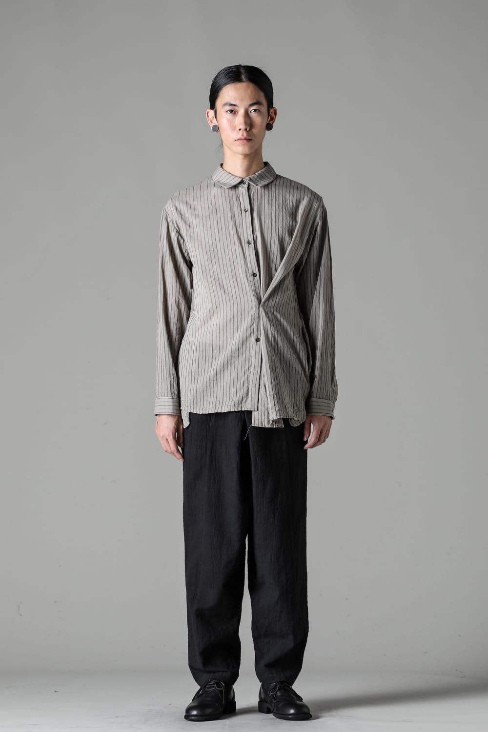 Asymmetrical Hand Dyed Stripe Shirt Gray