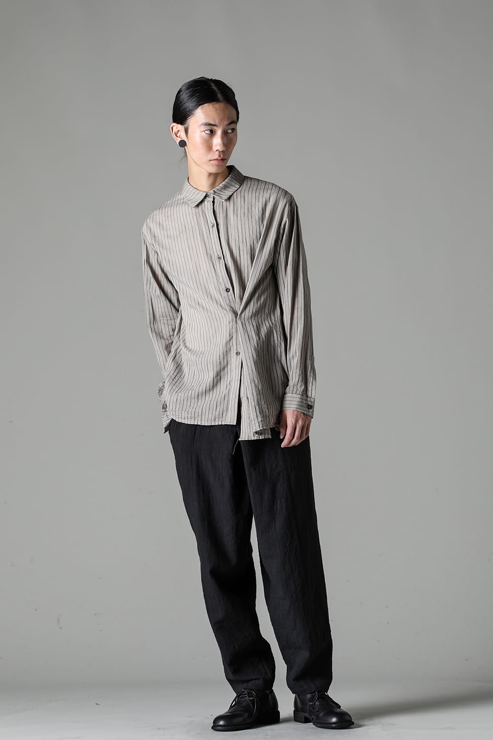 Asymmetrical Hand Dyed Stripe Shirt Gray