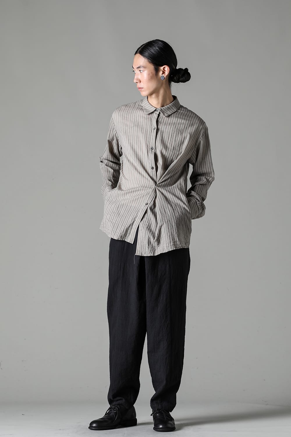 Asymmetrical Hand Dyed Stripe Shirt Gray