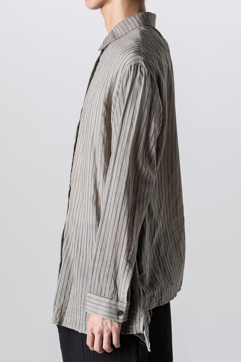 Asymmetrical Hand Dyed Stripe Shirt Gray