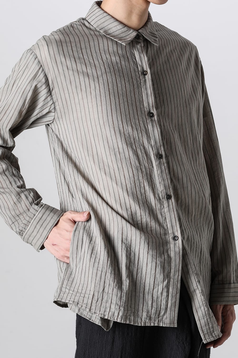 Asymmetrical Hand Dyed Stripe Shirt Gray