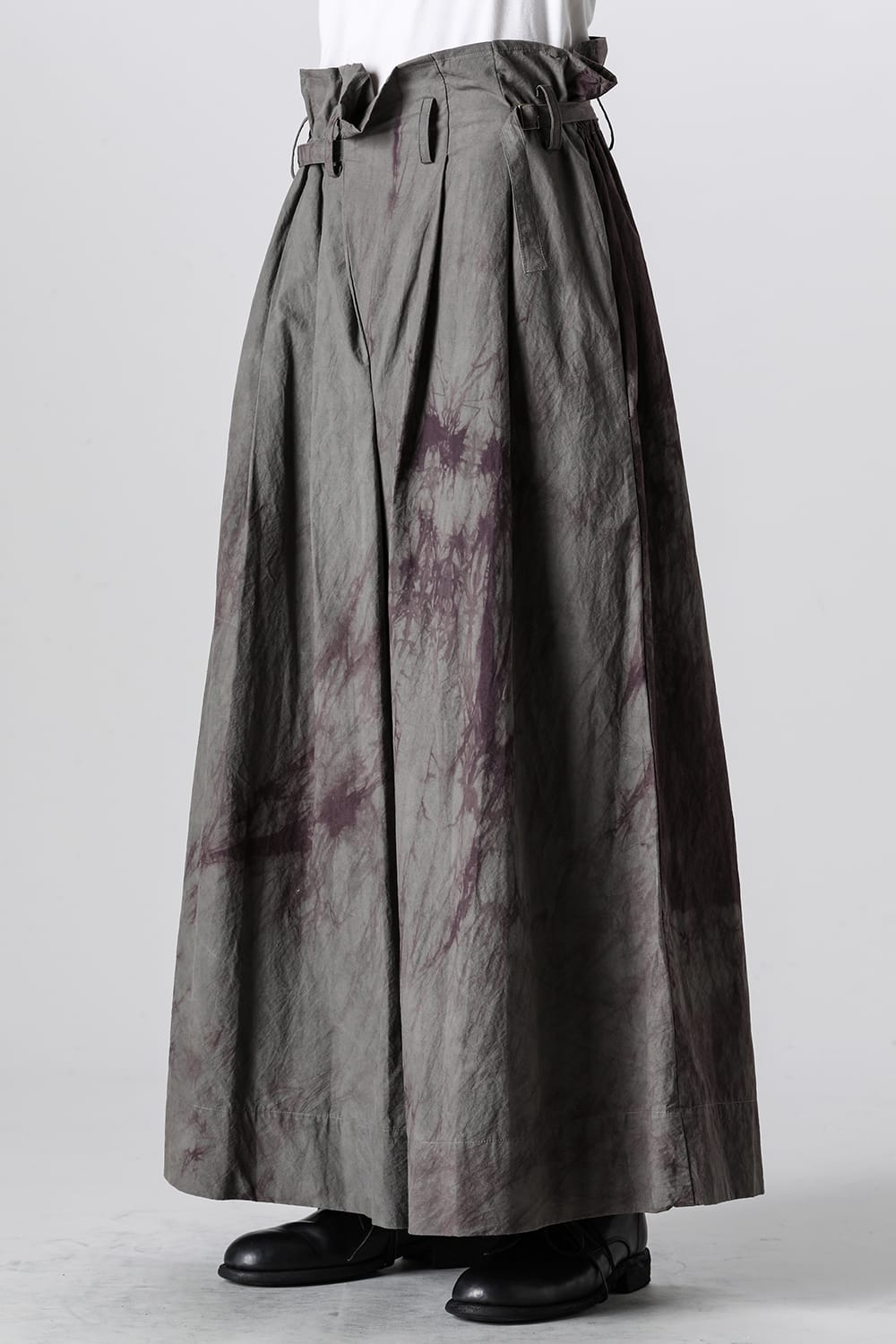 Hand Dyed Strapped Wide Legs Trouser Dark Gray Lotus