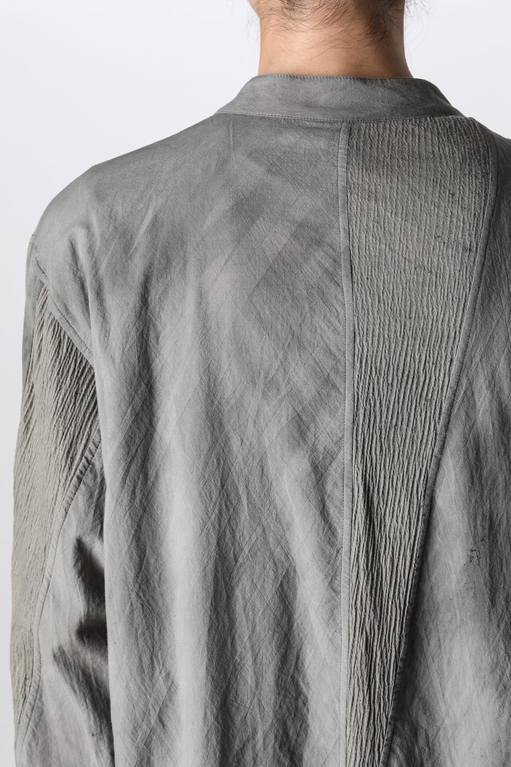 マンダリンカラー ハンドダイパッチワークシャツ