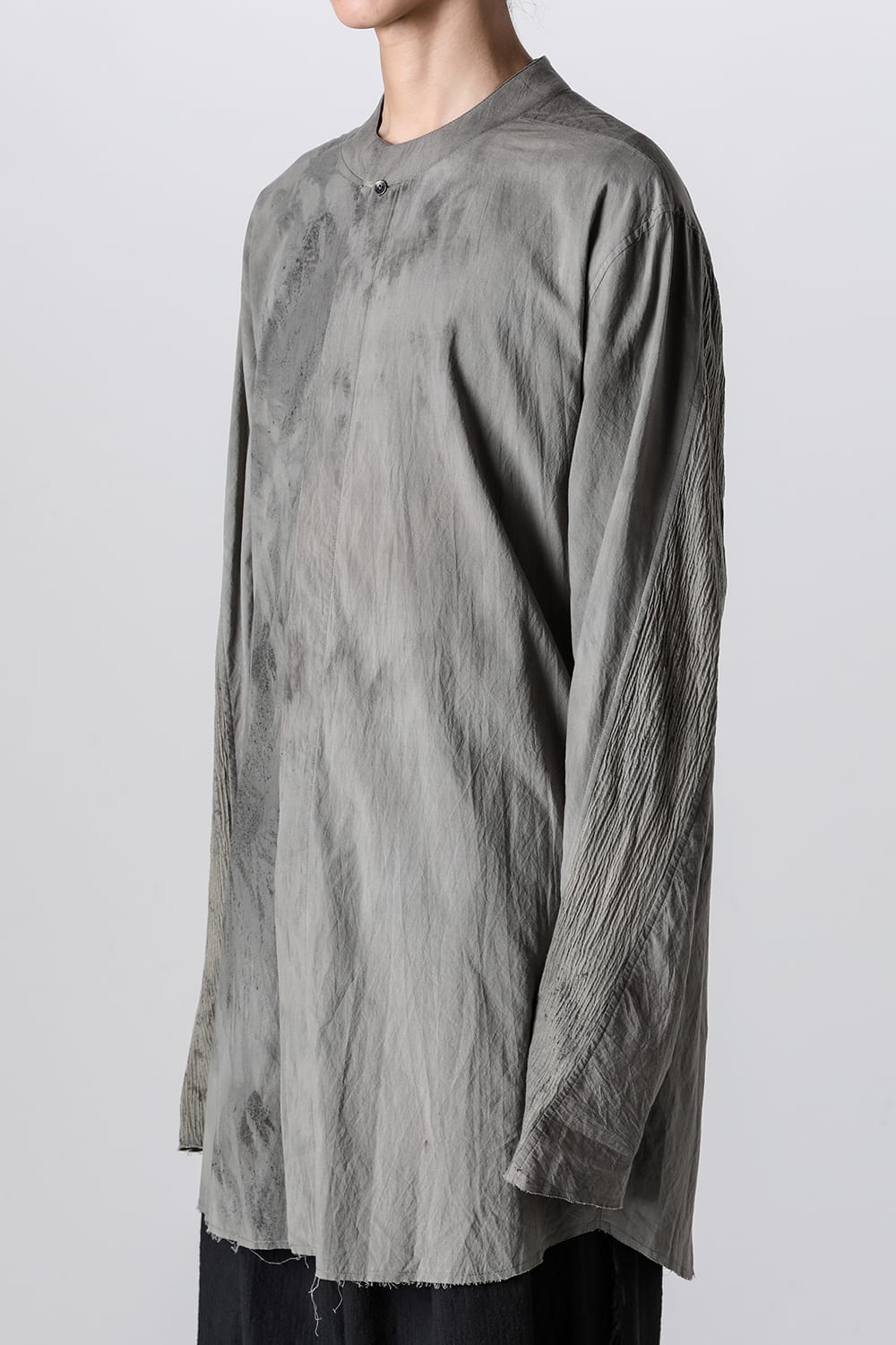 マンダリンカラー ハンドダイパッチワークシャツ