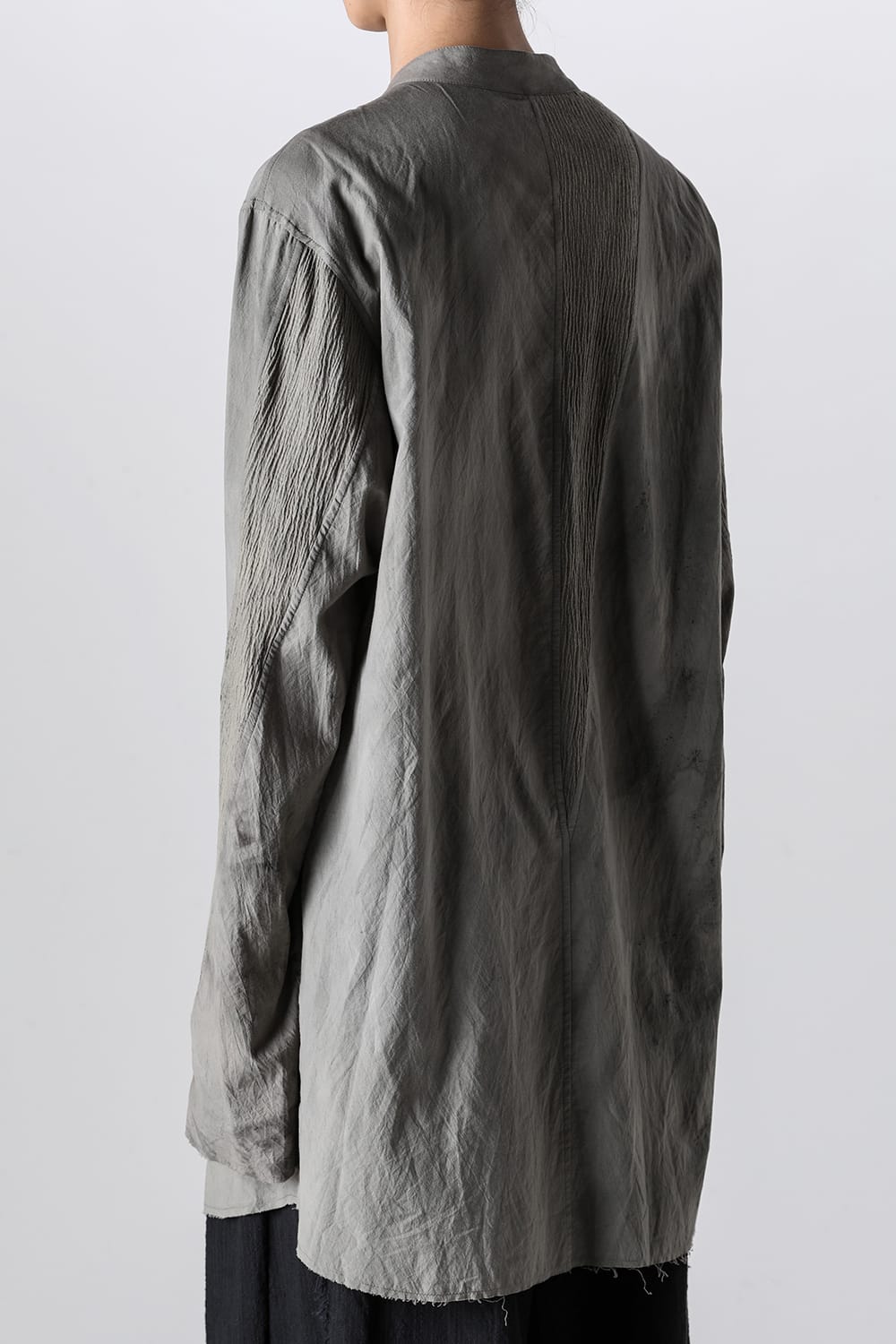 マンダリンカラー ハンドダイパッチワークシャツ