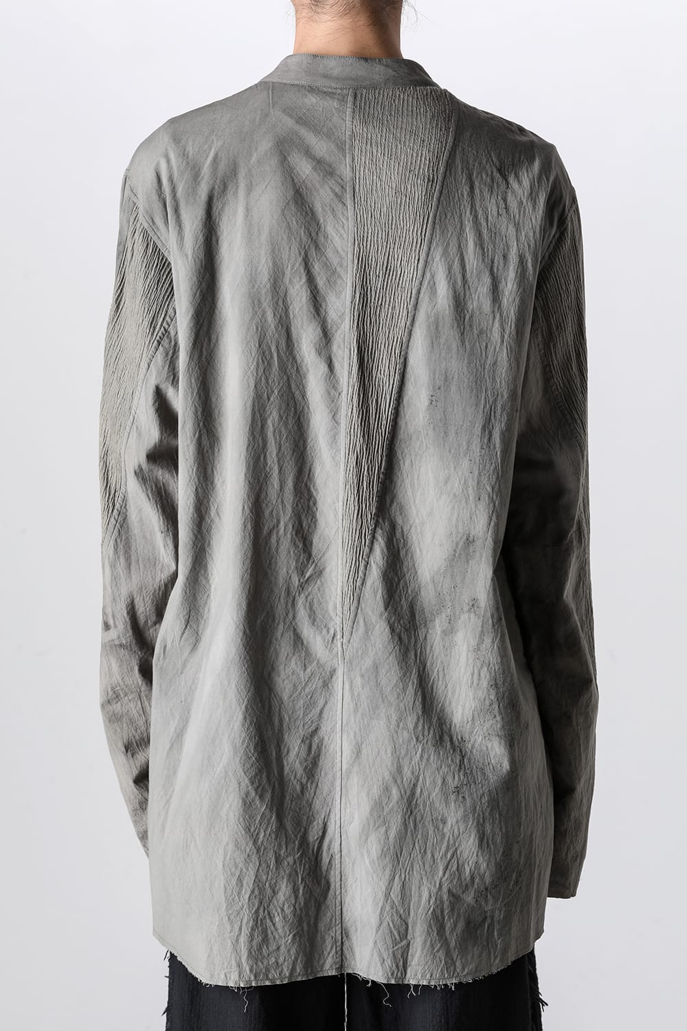 マンダリンカラー ハンドダイパッチワークシャツ