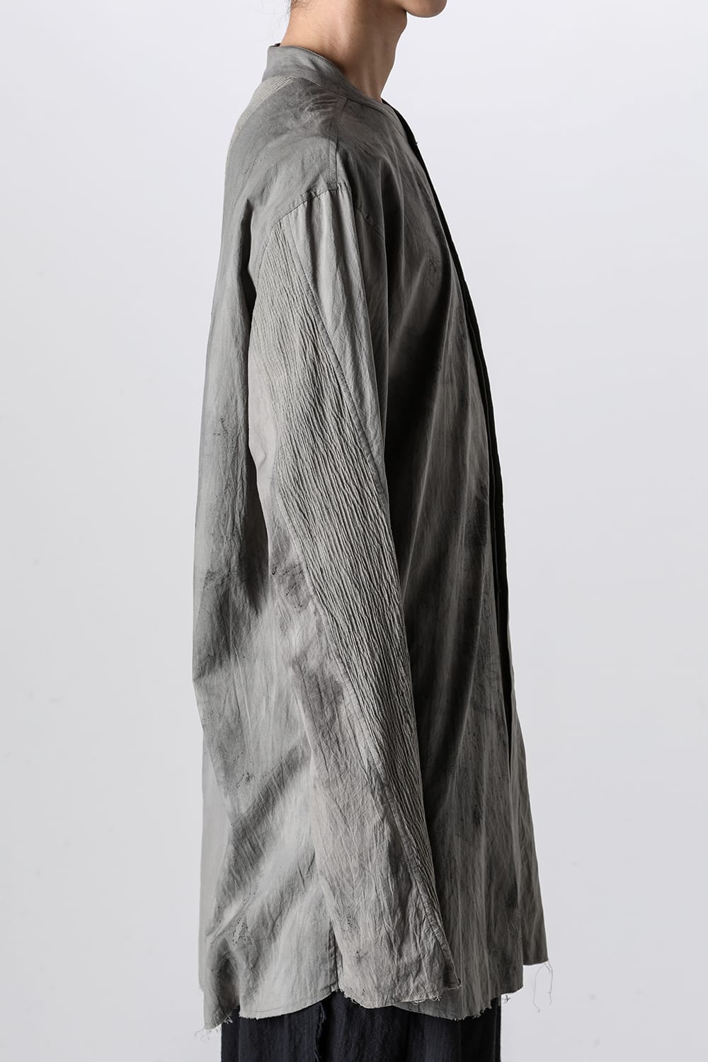 マンダリンカラー ハンドダイパッチワークシャツ