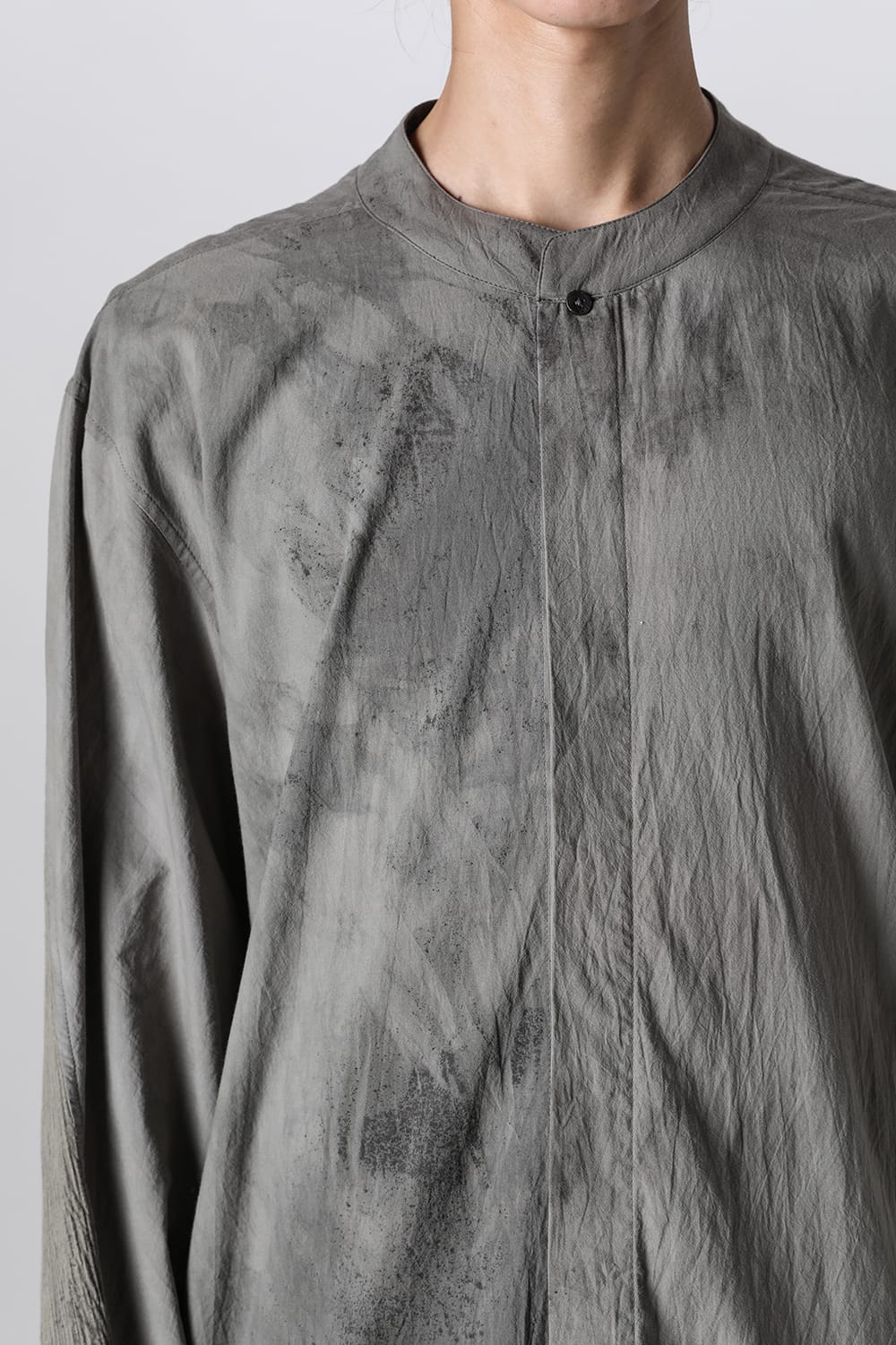 マンダリンカラー ハンドダイパッチワークシャツ