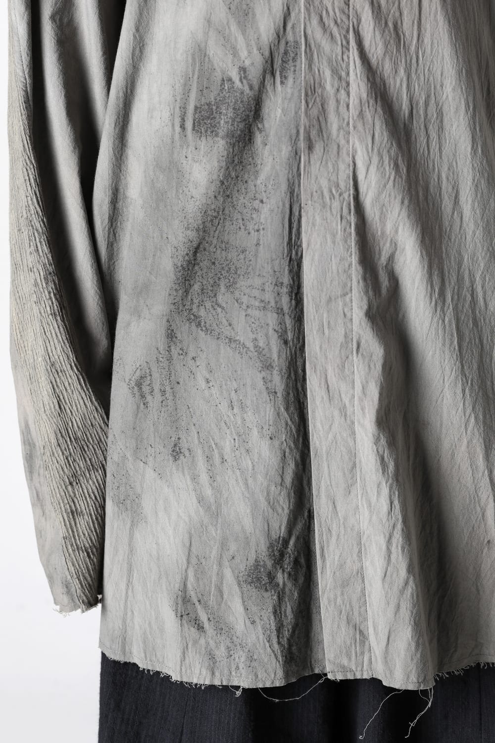 マンダリンカラー ハンドダイパッチワークシャツ