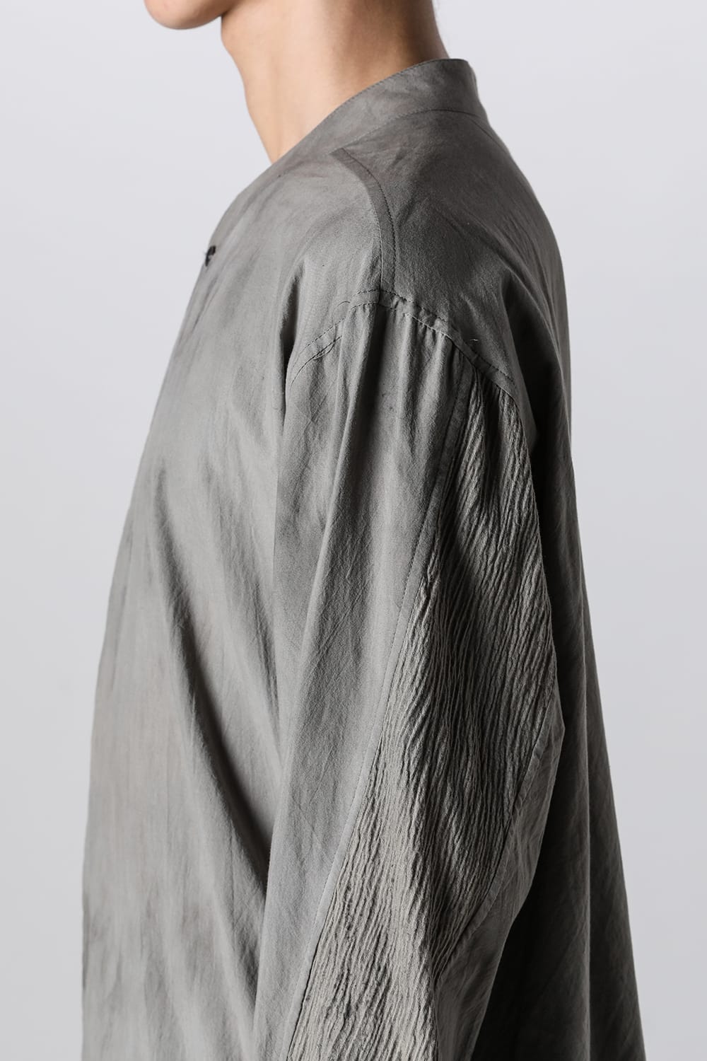 マンダリンカラー ハンドダイパッチワークシャツ