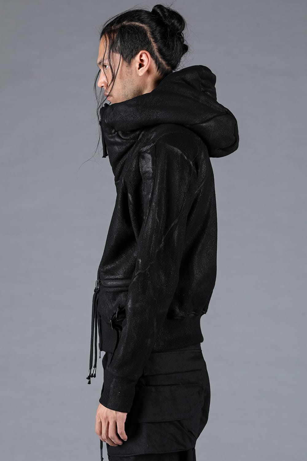 Untwisted Yarn Backed Coating Cropped Hooded Jacket