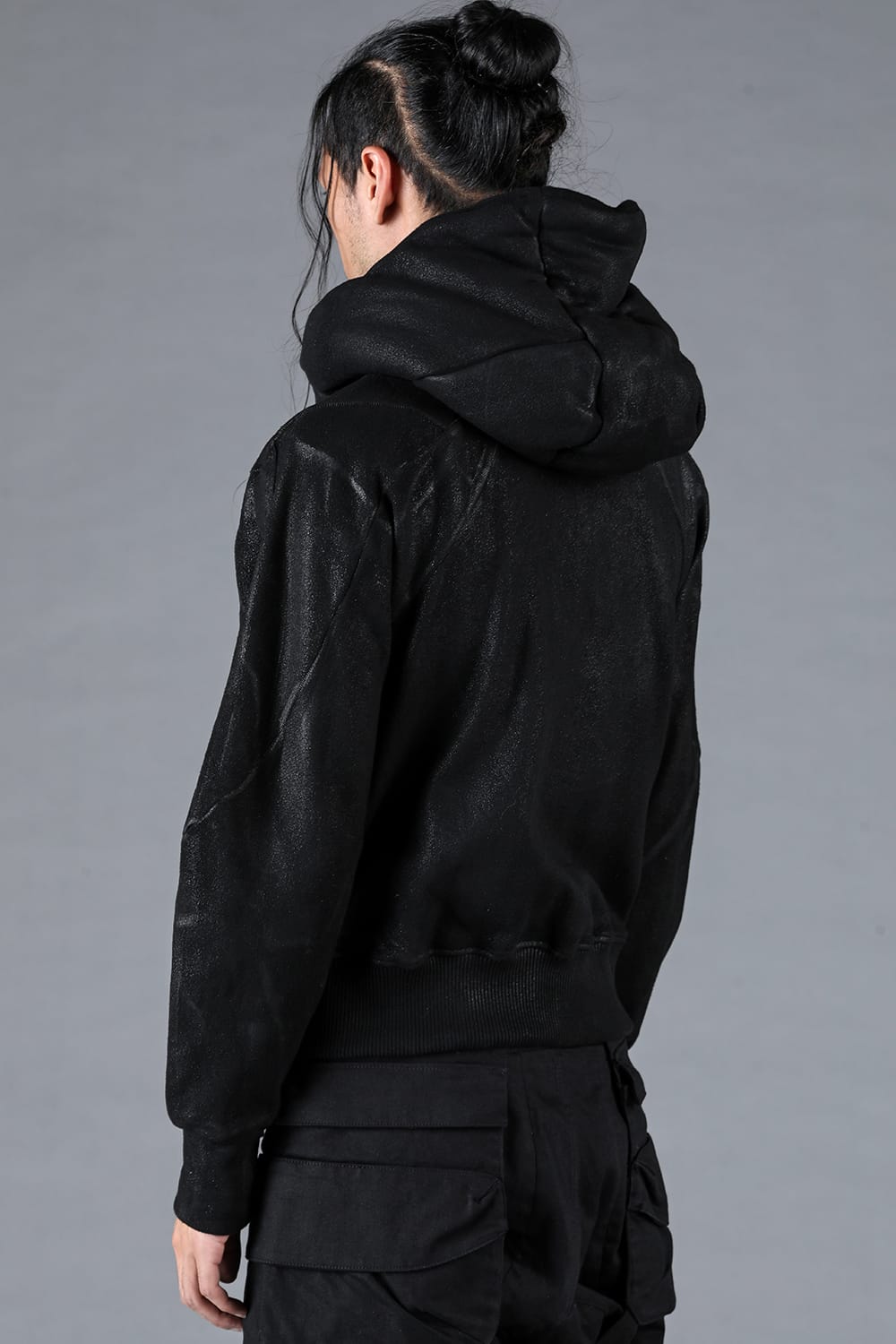 Untwisted Yarn Backed Coating Cropped Hooded Jacket