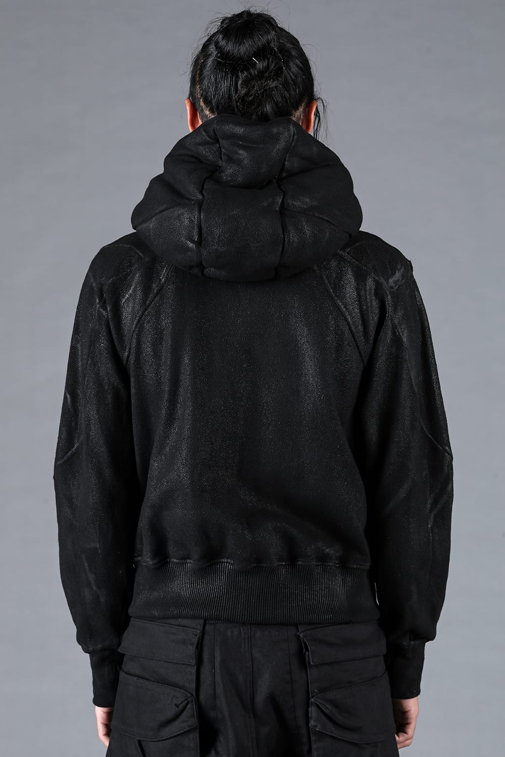 Untwisted Yarn Backed Coating Cropped Hooded Jacket