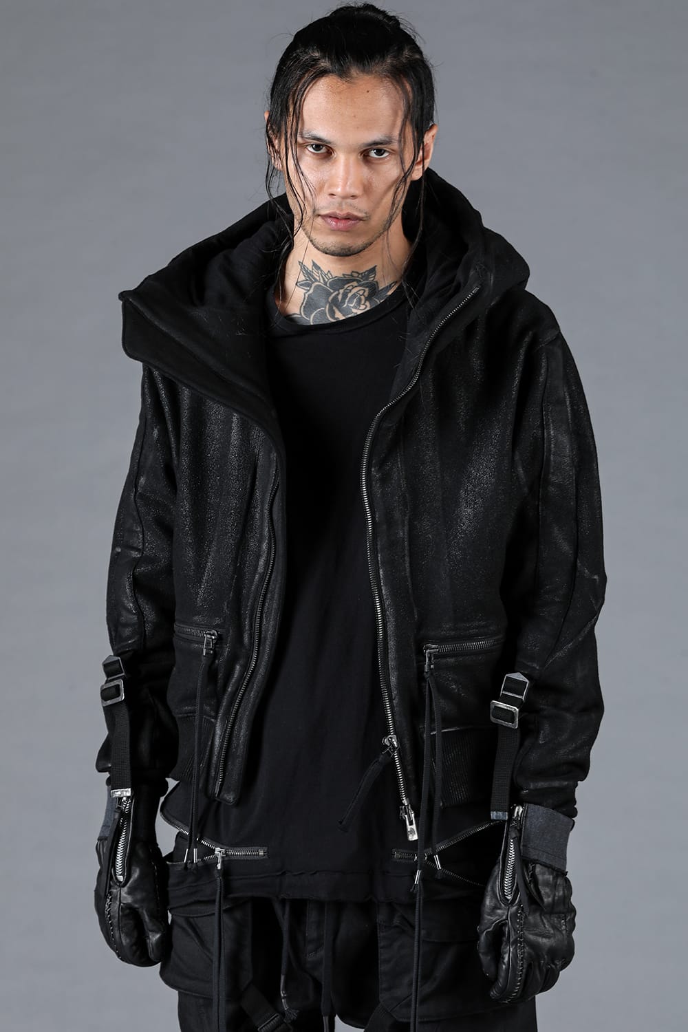 Untwisted Yarn Backed Coating Cropped Hooded Jacket