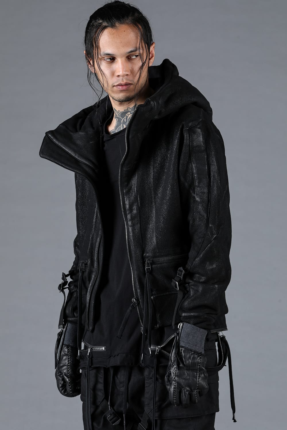 Untwisted Yarn Backed Coating Cropped Hooded Jacket