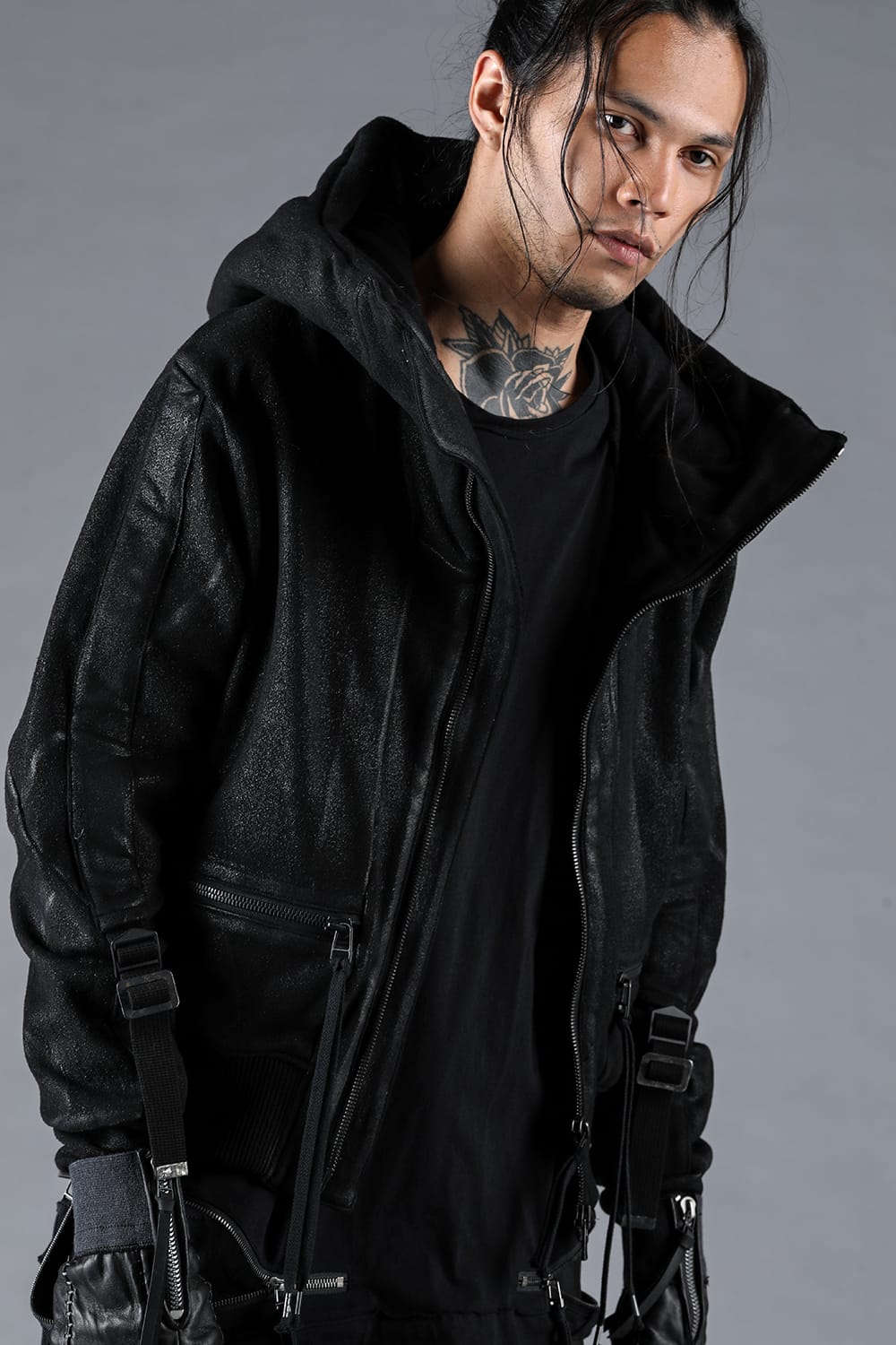 Untwisted Yarn Backed Coating Cropped Hooded Jacket