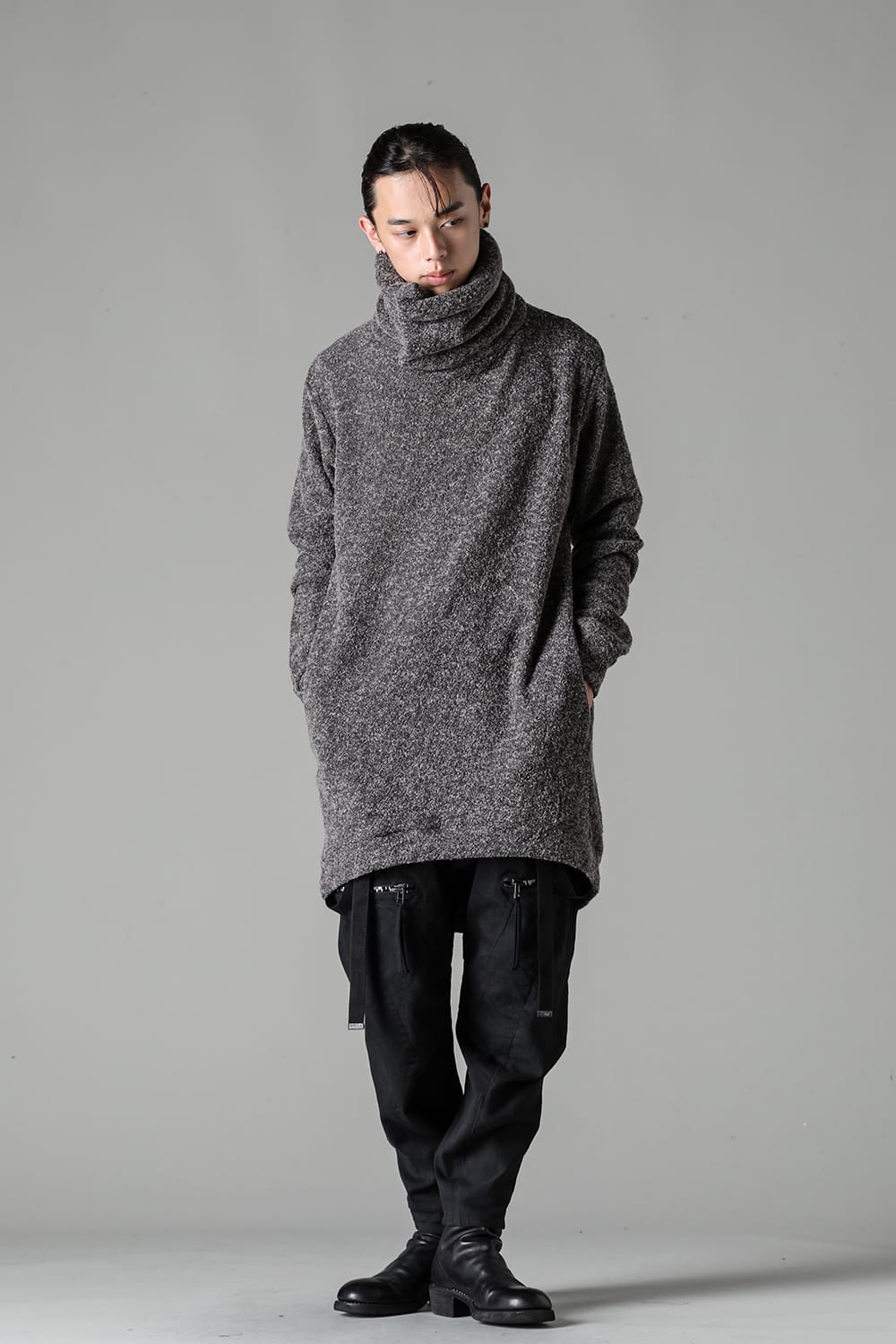 Slab Wool Knit High-Neck Pullover Gray