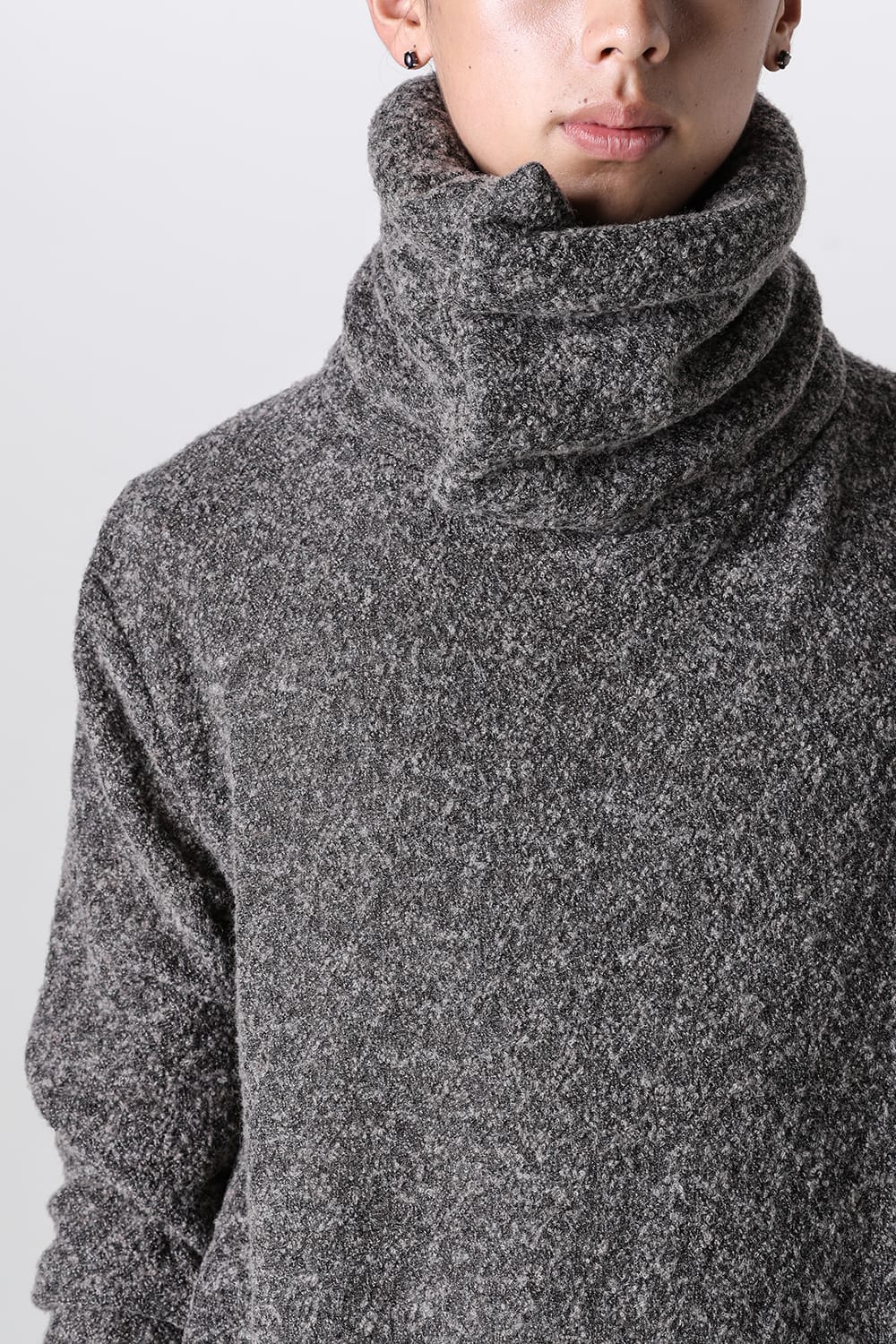 Slab Wool Knit High-Neck Pullover Gray