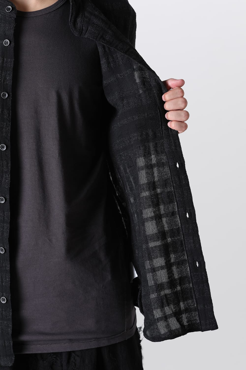 Shadow Striped Gauze Double Band Colored Shirt Black