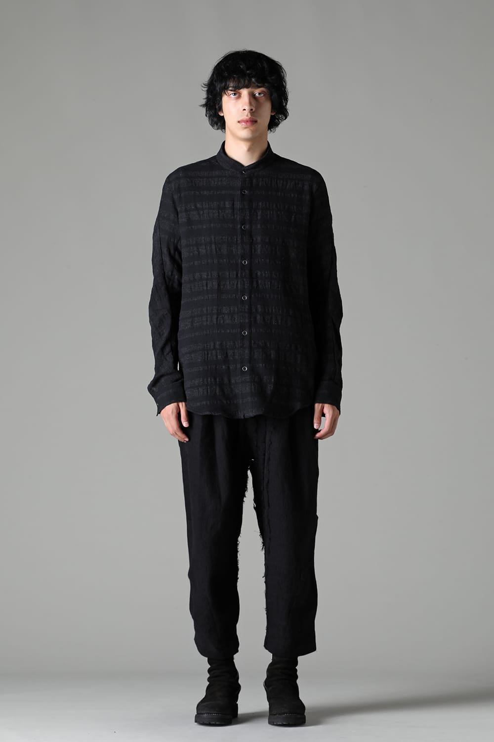 Shadow Striped Gauze Double Band Colored Shirt Black