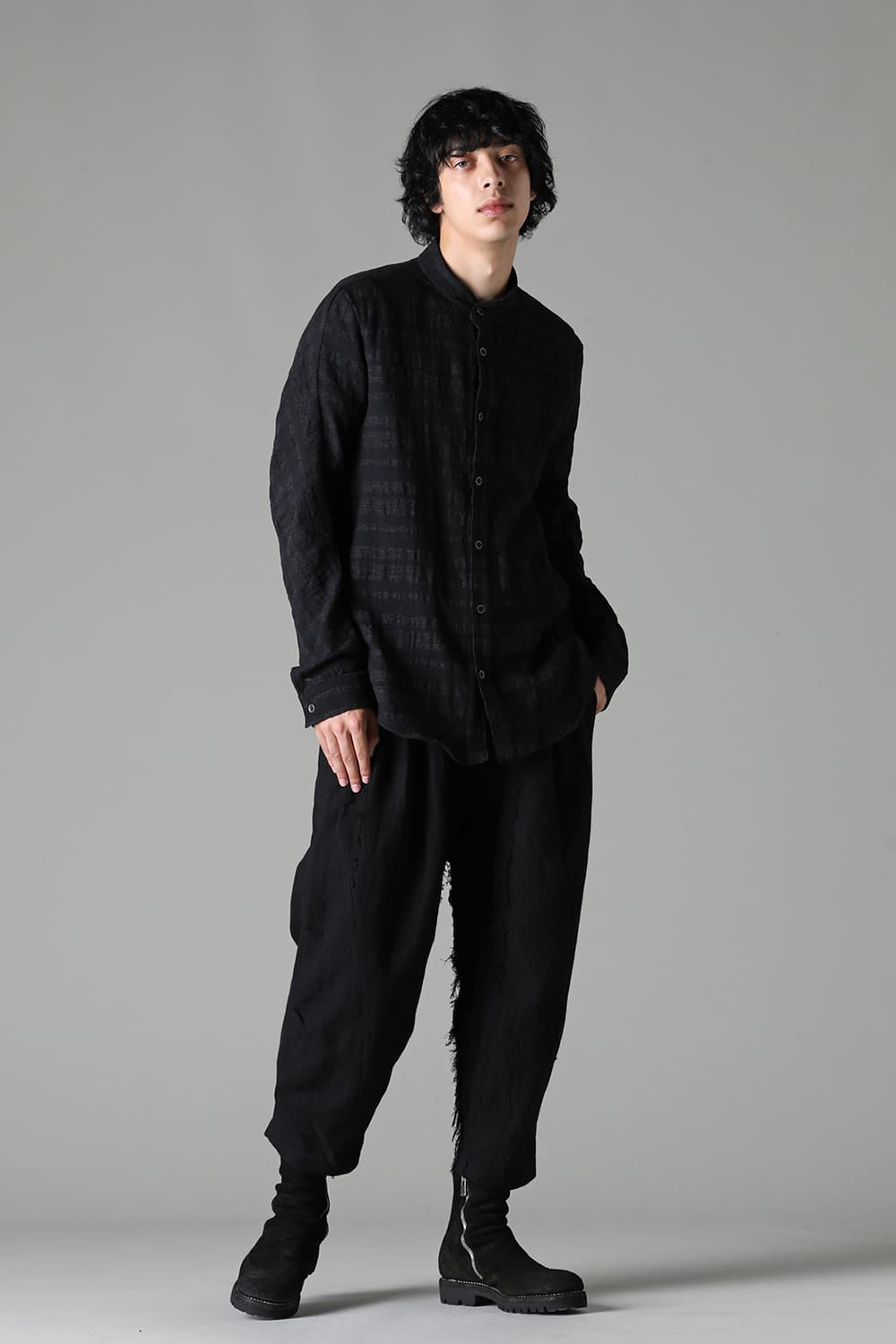 Shadow Striped Gauze Double Band Colored Shirt Black