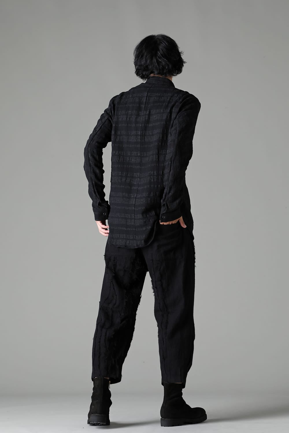 Shadow Striped Gauze Double Band Colored Shirt Black