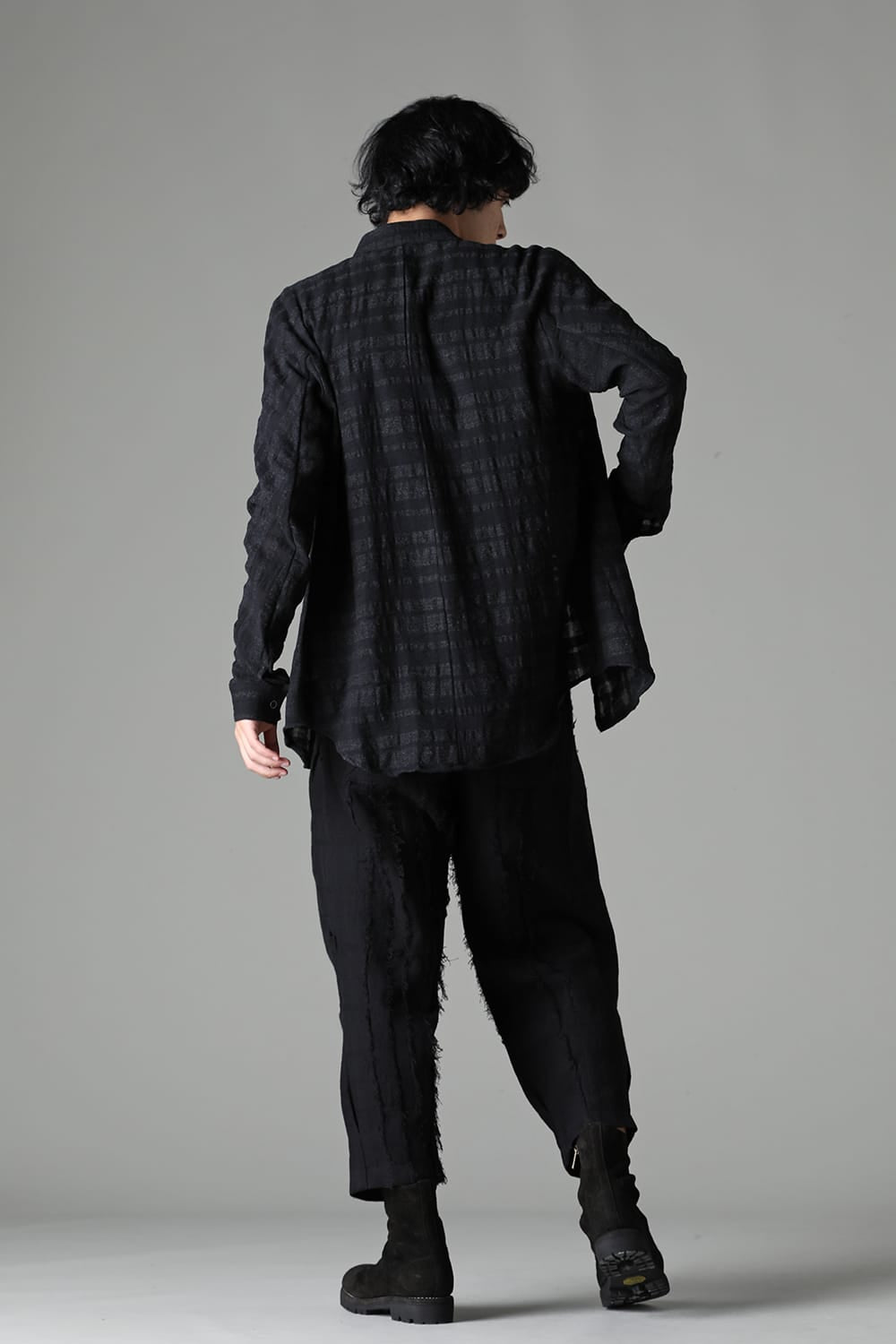 Shadow Striped Gauze Double Band Colored Shirt Black